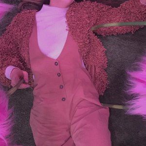 Pink overall pant jumpsuit with buttons